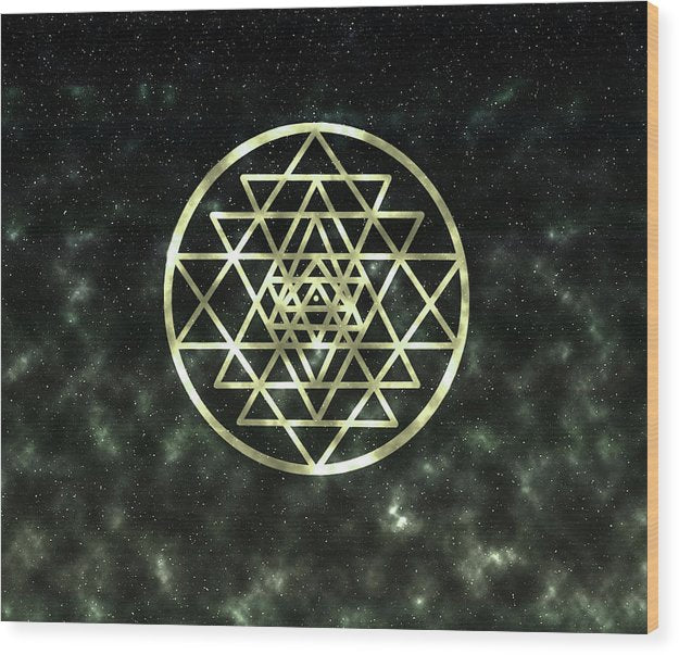 Sri Yantra in Gold - Wood Print